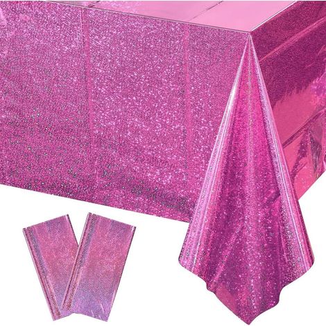 2er Pack Glitzer Tischdecke Rosa, Einweg Folientischdecke Wasserdicht für Partys