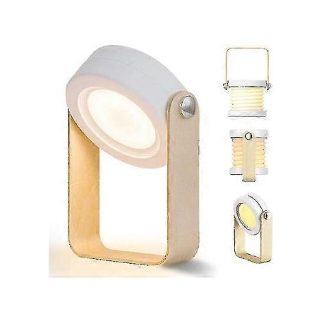 Dimmbare LED-Touch-Nachttischlampe, Retro-Tischlampe mit Holzgriff, 3 Helligkeitsstufen (Weiß)