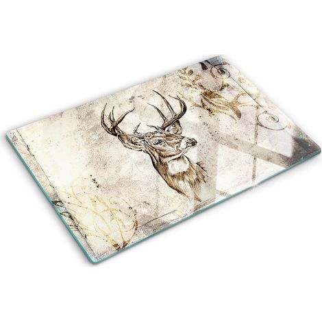 Planche de cuisine, couvre plaque, verre planche découper, verre trempé – 80 x 52 cm - Cerf (1/5)