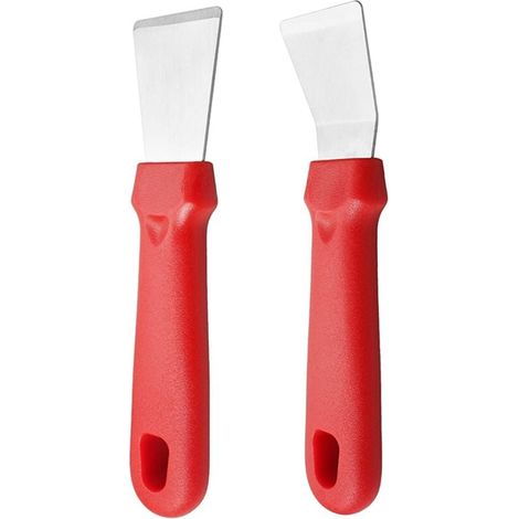 Reinigungsschaber aus Edelstahl, Küchenschaber zum Reinigen von Flecken und Gefriergut auf Herden, Kühlschränken, Backöfen und Glasplatten (1 gerader + 1 flexibler Schaber), Rot, Fonepro