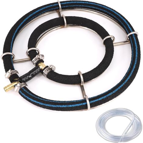 Aérateur de bassin - Diamètre : 25 cm - 2 boucles - Anneau d'aération en acier inoxydable 304 - Diamètre du tube : 8 mm - Aérateur de bassin avec tuyau φ9 mm - 3 m - Pour bassin de jardin (1/5)