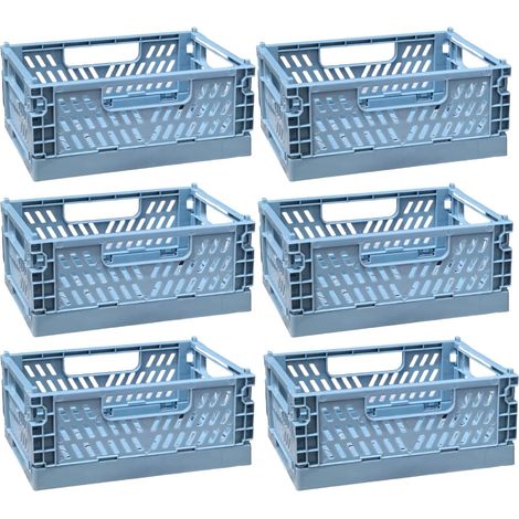 Lot de 6 paniers de rangement pliables en plastique, empilables pour cuisine, chambre à coucher (bleu, 20 x 15 x 9 cm)