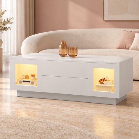 Mesa de centro 100/50/40 cm blanca con LED RGB, 2 cajones y 2 armarios (1/5)