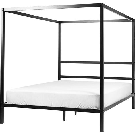Beliani – Cadre de lit à baldaquin 160x200 cm – Métal noir – Design industriel – Structure robuste – Support de matelas avec lattes (1/5)