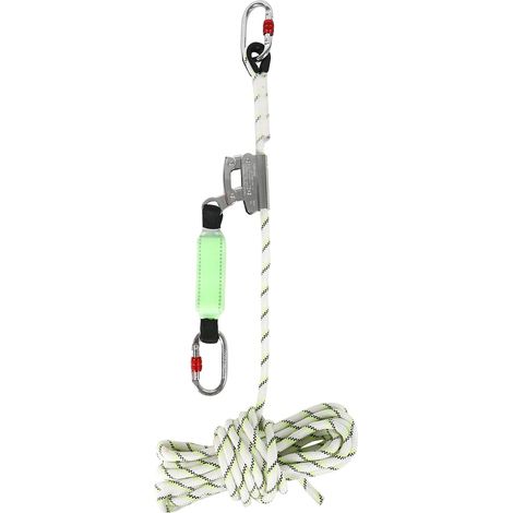 Safety Dispositif d'arrêt de chute coulissant sur corde à âme et gaine de 13 mm, avec 2 mousquetons 25 kN, amortisseur de chute à sangle, EPI, dispositif de sécurité en hauteur (10 m) (1/5)