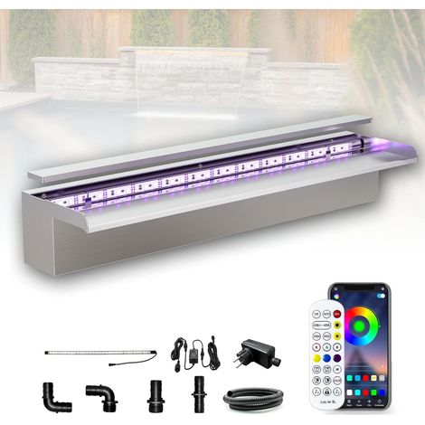 Kit de Lame de Cascade de Bassin de 60 cm, Cascade en Acier Inoxydable 304 avec Éclairage LED 7 Couleurs et Télécommande, Largeur 15 cm (1/5)