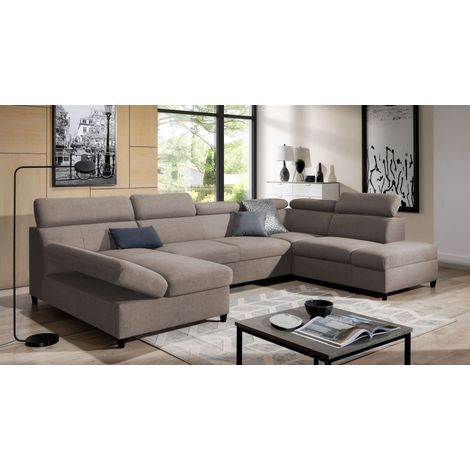 Wohnlandschaft Schlafsofa Sofa ANTON in Stoff Esito Sand Ottomane Links (1/4)