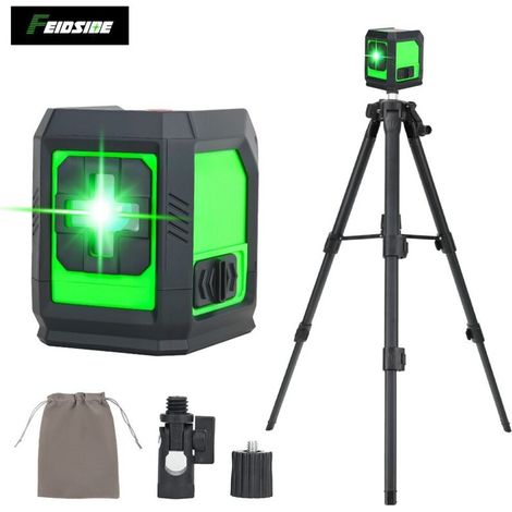 BOMCLAP Niveau Laser 2 lignes auto-nivelant faisceaux verts Laser lignes transversales horizontales et verticales avec trépied réglable de 1M (1/5)