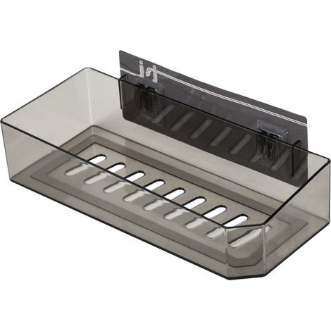 Estantería de pared multifuncional para baño, sin necesidad de taladrar, color negro/transparente, 230 g, 1 estante + 1 adhesivo sin residuos. (1/5)