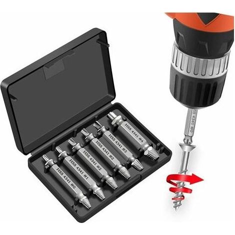 Extracteurs de vis endommagées (6 pièces), extracteur de boulons cassés en acier HSS 4341 d'une dureté supérieure à 55 HRC, diamètre 2-12 mm pour boulons ou vis endommagés (1/5)