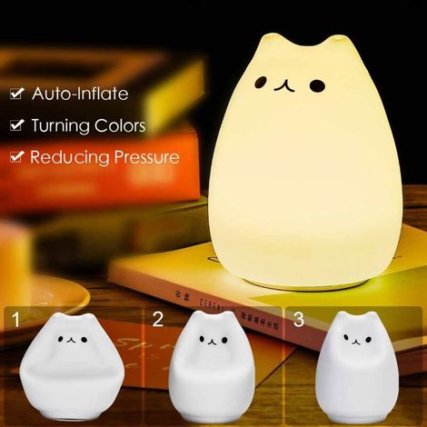 Nachtlicht für Kinder, Baby-Nachtlicht, 7 Kawaii-Katzenfarben, wiederaufladbare LED, Nachttischlampe mit Timerfunktion, weiches Silikon, sensibles Dekompressionsspielzeug mit Tippfunktion (1/5)