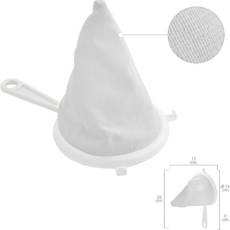 Colador Tela Franela Armazón de Plastico Ø 16 cm. Con 2 Ganchos