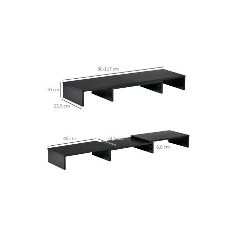 Support de moniteur double noir 80-117 cm avec longueur réglable et angle pivotant pour bureau maison et télétravail (1/5)