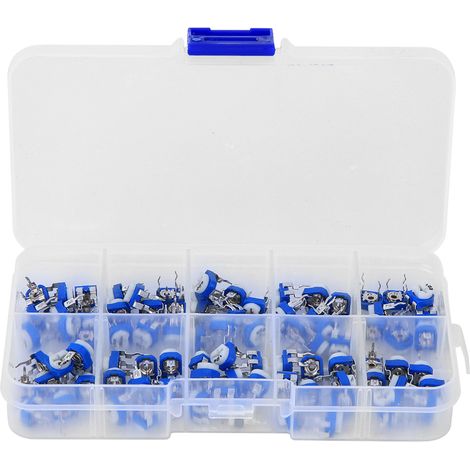 100 pièces kit résistance ajustable bleu et blanc potentiomètre régulation résistance fournitures électriques (1/5)