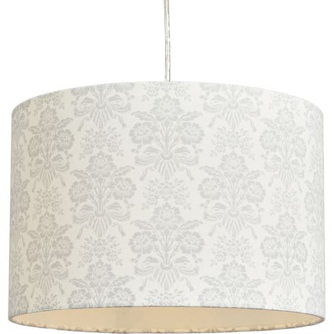 Litecraft Light Shade 30 cm Damask Print Easy Fit Ceiling Lampshade - Grey (1/5)