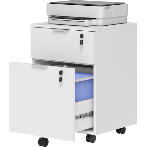 Caisson bureau 2 tiroirs 2 barres dossier suspendu verrouillable 2 clés, 42x40x60 cm (1/5)