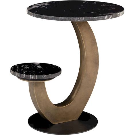Table dappoint noire avec plateau en marbre et base laiton - noir marbre et laiton brossé (1/5)