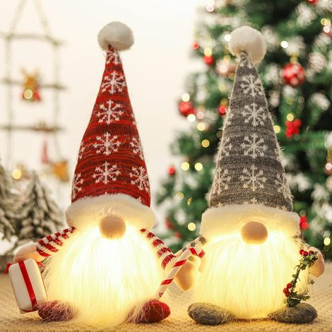 Beleuchtete Weihnachtsdekoration, Set mit 2 roten und grauen Wichteln, dekorative Elfen für Zuhause und Tisch (1/5)