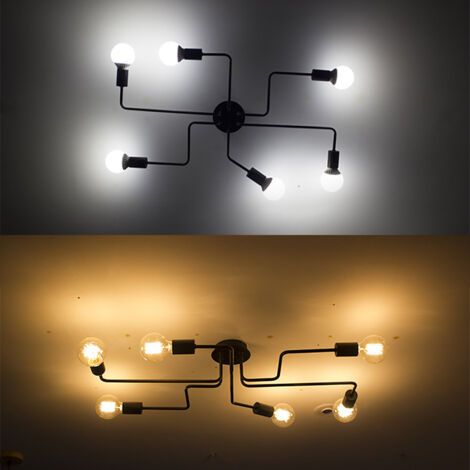 royaluxe- Plafonnier Éclairage En Métal (Noir) 6 E27 Lustre Moderne Pour Salon Chambre Restaurant Café (Sans Ampoule) (1/5)