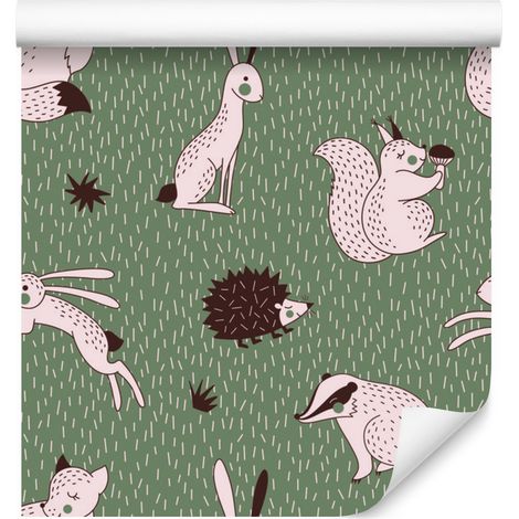 Papel pintado con alegres animales del bosque para salón y dormitorio, 50x1000 cm. (1/5)