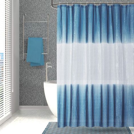 Rideau de douche 180x200 cm en PEVA - Motif dégradé 3D en relief - Doublure imperméable avec 12 œillets renforcés indéchirables pour salle de bain (1/4)