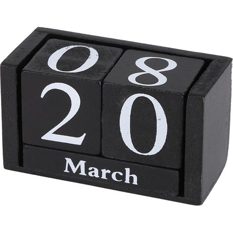 Calendrier Bureau Vintage en Bois Bloc Date Mois Affichage Déco Maison Bureau Noir (1/5)