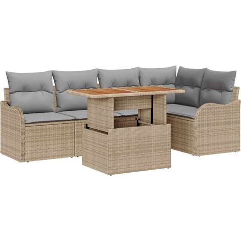 Maison Exclusive - Set Divano da Giardino 6 pcs Beige e Grigio Chiaro polyrattan (1/5)