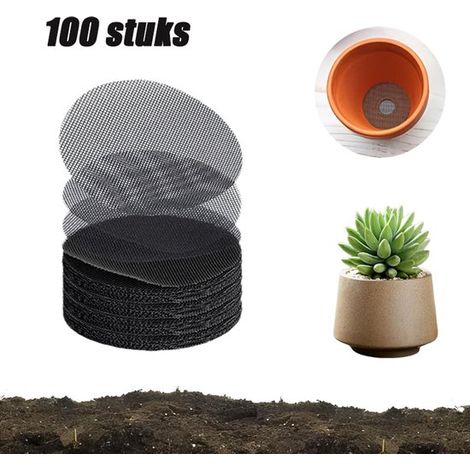 Lot de 100 grilles pour pots de fleurs - Tapis de drainage 10 cm - Grille de drainage en plastique noir pour pots de fleurs - Tapis anti-fuite pour bonsaïs, plantes d'intérieur et plantes de jardin - (1/5)