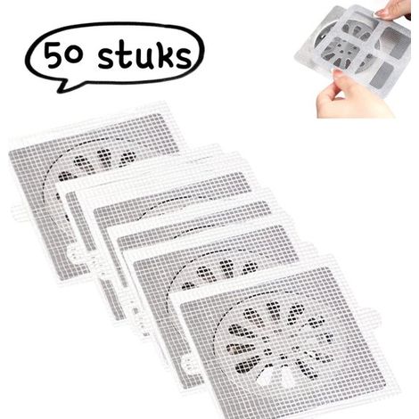 50 pièces - Autocollants pour canalisations - Grilles de douche et de salle de bain - Filtres à cheveux - Grilles de canalisation anti-insectes et anti-odeurs - Wit (1/5)