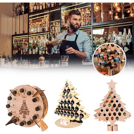 Adventskalender aus Holz für 24 Mini-Flaschen Alkohol – umweltfreundliches und dekoratives Weinregal (1/5)