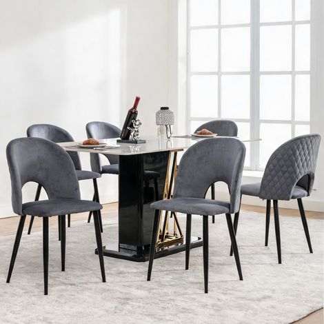 Lot de 6 chaises de salle à manger design en velours gris (1/5)