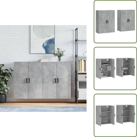 The Living Store Wandschränke 2 Stk. Betongrau 69,5x34x90 cm - Holzschrank (1/5)