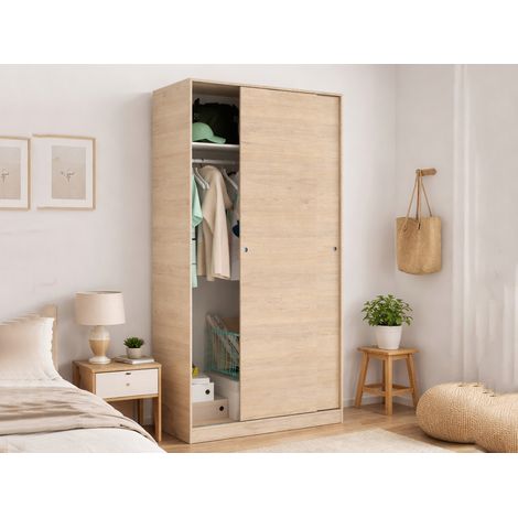 Dmora - Guardaroba Kilimangiaro, Mobile appendiabiti per camera da letto, Armadio con 2 ante scorrevoli, 100x50h204 cm, Rovere, con imballo rinforzato (1/5)