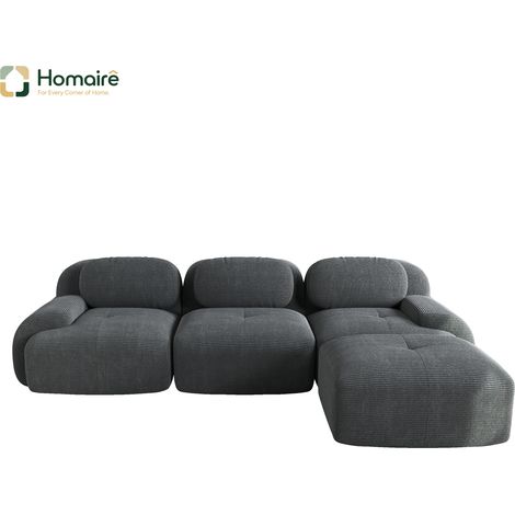 Canapé modulable en velours côtelé gris avec accoudoirs 298 x 178 x 75 cm HOMAIRE (1/4)