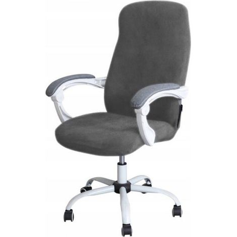 Housse De Chaise Pivotante - Velours Gris - Pour Bureau - Élasthanne - Fermeture Éclair Latérale - Bande Élastique Et Cordons - 1 Pièce (1/5)