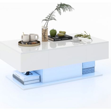 2-Tier Coffee Table Modern Center Table Cocktail Table W/ Adjustable LED light (1/5)