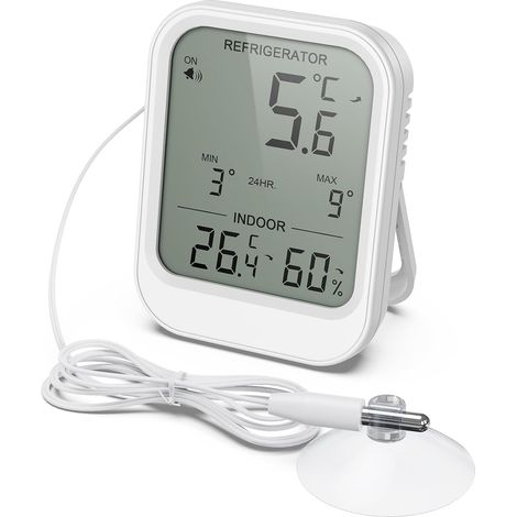 Thermomètre Numérique pour Réfrigérateur, Thermomètre pour congélateur avec Sonde Etanche, Ecran LCD, Alarme de Température, Valeurs Min/Max pour Réfrigérateur, Congélateur et Aquarium (1/5)