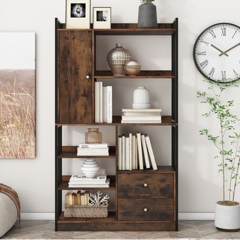Librería industrial de 6 niveles con puertas y cajones, 100 x 30 x 173,5 cm DESVIAE (1/5)