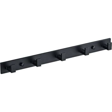 Wandgarderobe, Stange mit 4/5/6 Edelstahlhaken, Wandgarderobe, multifunktionale Haken für Badezimmer, Küchen, Flure und Schlafzimmer, für den Innen- und Außenbereich, schwarz ( (1/3)