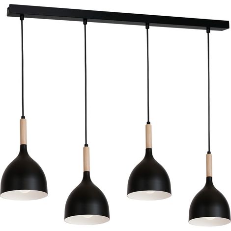 Suspension noire bois 4 lumières barre 102 cm E27 Luminex