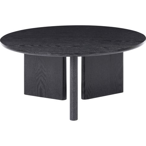 Tavolino in MDF con impiallacciatura in carta rotondo con 3 gambe a pannello nero Cowal