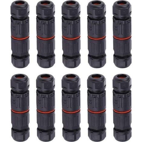 10 Pièces Connecteur Électrique Étanche IP68 Femelle 3 Broches pour Câble Extérieur Prise Courant (1/4)