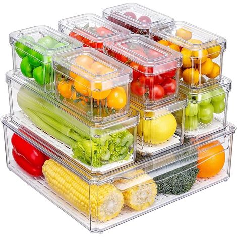 rangement frigo, boîte de rangement empilable avec couvercles, rangement et organisation de cuisine transparents, conteneurs de stockage de fruits et légumes for boite rangement frigo (1/5)