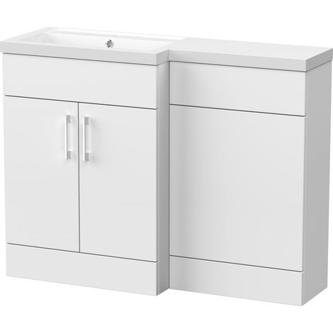 Wichnor Floor Standing 2 Door Vanity Basin WC Unit with Polymarble Basin, 1100mm, Left Hand, Matt White (1/4)