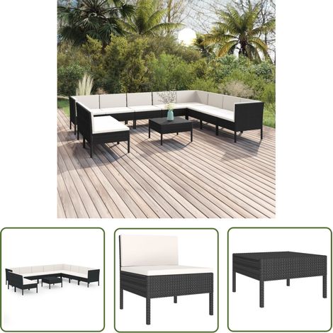 The Living Store 11-tlg. Garten-Lounge-Set mit Auflagen Poly Rattan Schwarz - Gartensonnenliege - Gartenloungesessel - Outdoor-Sofa - Poolliegen - Gartenmöbeln (1/5)