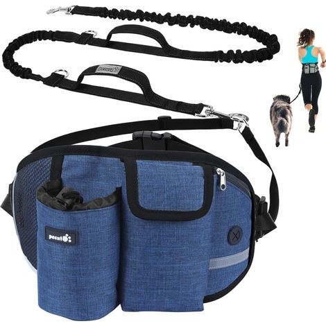 Correa para perros, correa manos libres para perros de hasta 110 kg, amortiguadora, cómoda, con costuras reflectantes, ideal para correr, trotar y caminar (azul). (1/5)