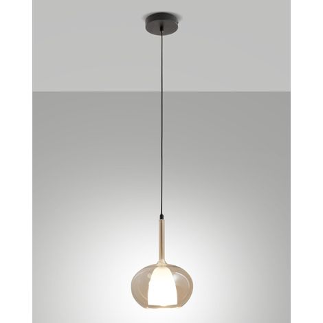 Lampada a Sospensione Edolo Ø22cm in Vetro Borosilicato Ambra e Metallo, Attacco E27 40W, Classe 1, Design Moderno - Linea Edolo (1/2)