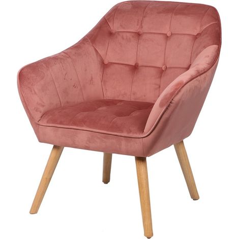 Rosa Samtsessel mit Holzbeinen – 74x70xH85 cm, Sitzhöhe 43 cm – Kollektion VELUREA