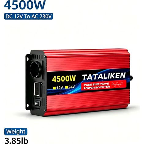 TATALIKEN 4500W Reiner Sinus‑Wechselrichter 12V auf 230V, Notstrom‑Spannungswandler für Haushalt, Camping und Wohnmobil