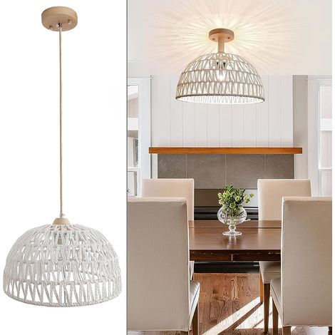 1 Suspension Luminaire Rotin, 2 Bases E27, Abat-Jour Tressé, Style Vintage, Pour Salon Salle à Manger (1/5)